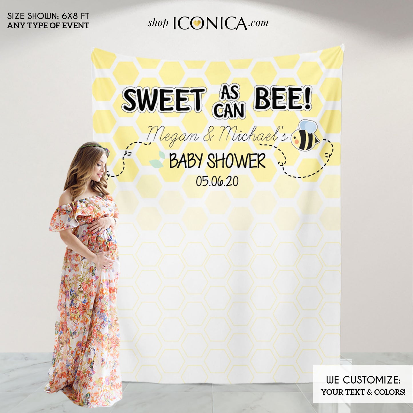 Virtual Baby Shower Bumble BEE Baby Shower Backdrop, Sweet as can BEE, Mom to Bee Baby Shower Banner, Any Wording, Printed or Printable File