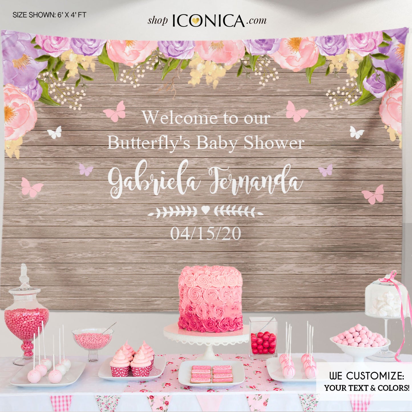 Floral Butterfly Baby Shower Backdrop, Pink Lavender Garden Party, Watercolor Flowers Garden, Virtual Baby Shower