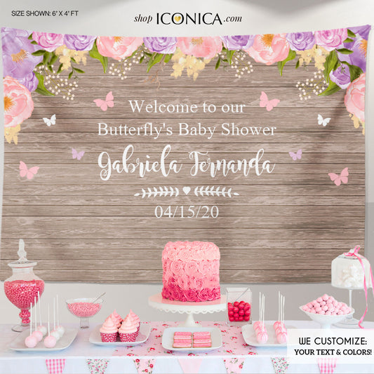 Floral Butterfly Baby Shower Backdrop, Pink Lavender Garden Party, Watercolor Flowers Garden, Virtual Baby Shower