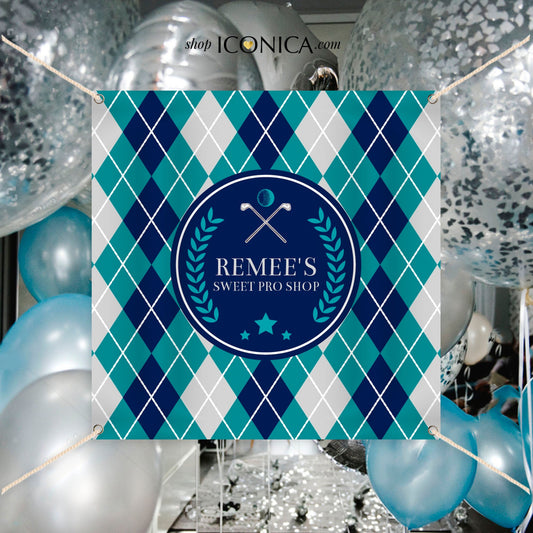 Virtual Baby Shower GOLF Baby Shower Party BACKDROP Blue Teal- Boys Birthday Banner - Printed or Printable File Free Shipping BBS0020