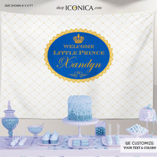 Load image into Gallery viewer, Prince Royal Blue And Gold Baby Shower Party Backdrop| Royal Party Backdrop Party Banner Printed Or Printable File Free Shipping Bbs0009

