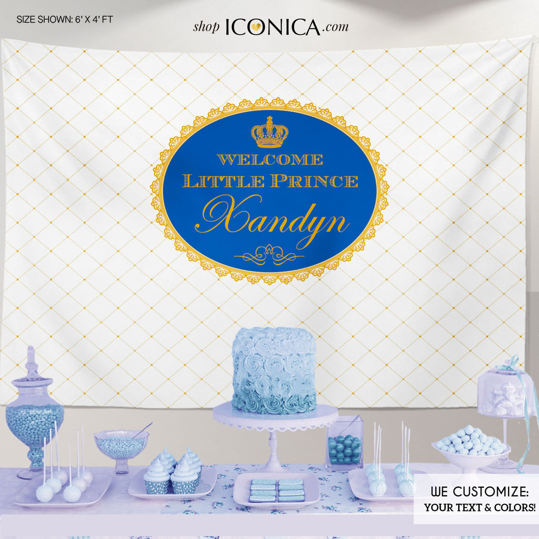 Prince Royal Blue And Gold Baby Shower Party Backdrop| Royal Party Backdrop Party Banner Printed Or Printable File Free Shipping Bbs0009