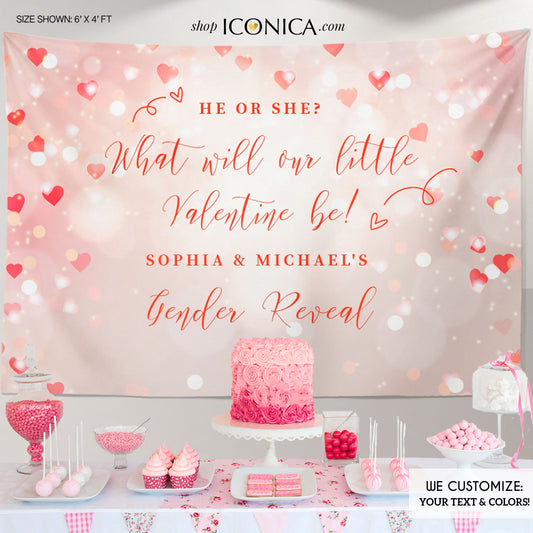 Valentines Baby Shower Decorations,Valentines Gender Reveal Backdrop, Valentine's day, Our little Valentine Banner He or She,Heart Bokeh Backdrop BVL0007