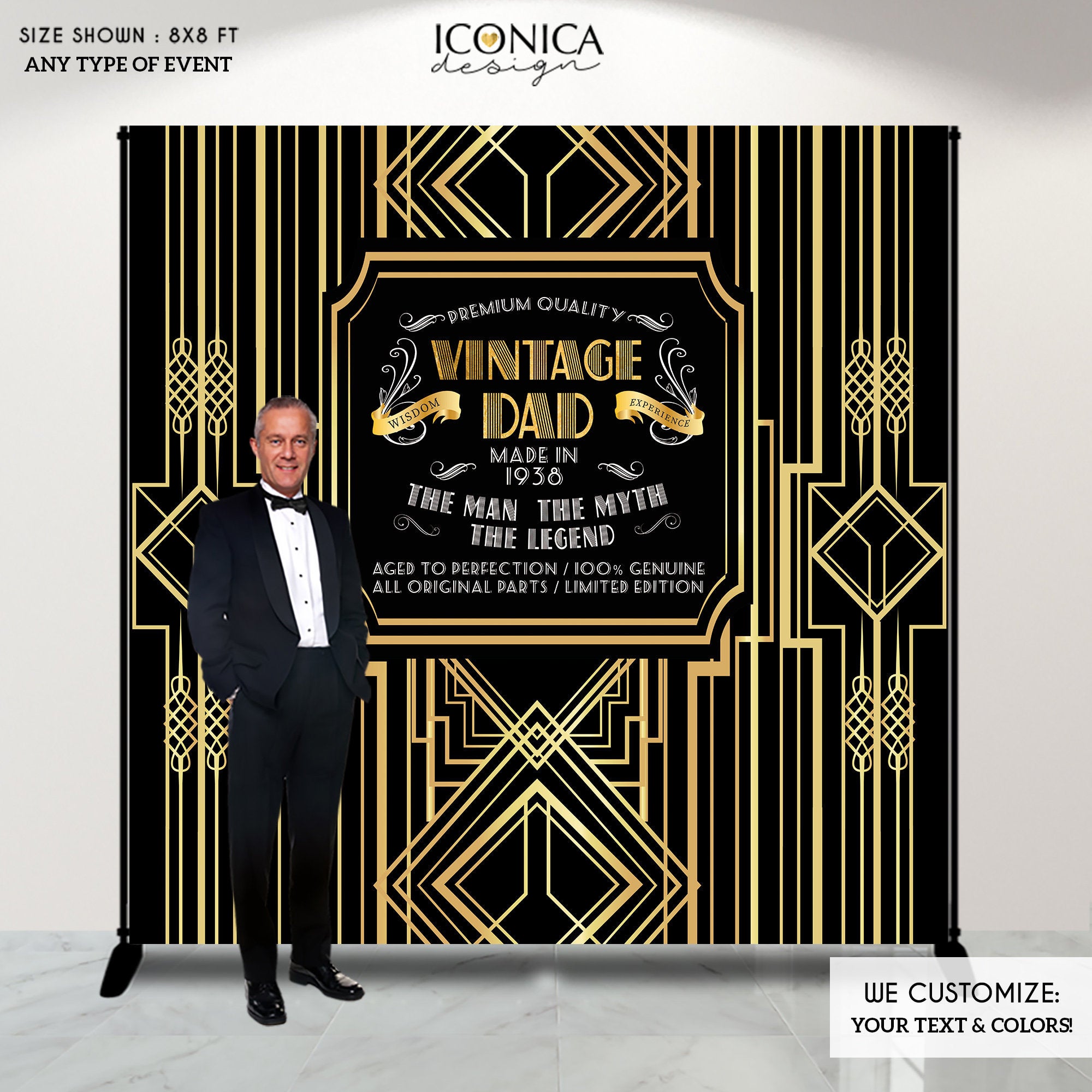 50th Birthday Backdrop, Aged to Perfection Custom Step And Repeat Back –  Iconica Design