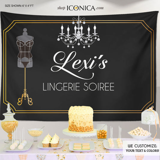 Bridal Shower Decor Lingerie Soiree, Personalized Backdrop, Lingerie Soiree Photo Backdrop, any color, Printed BBR0023