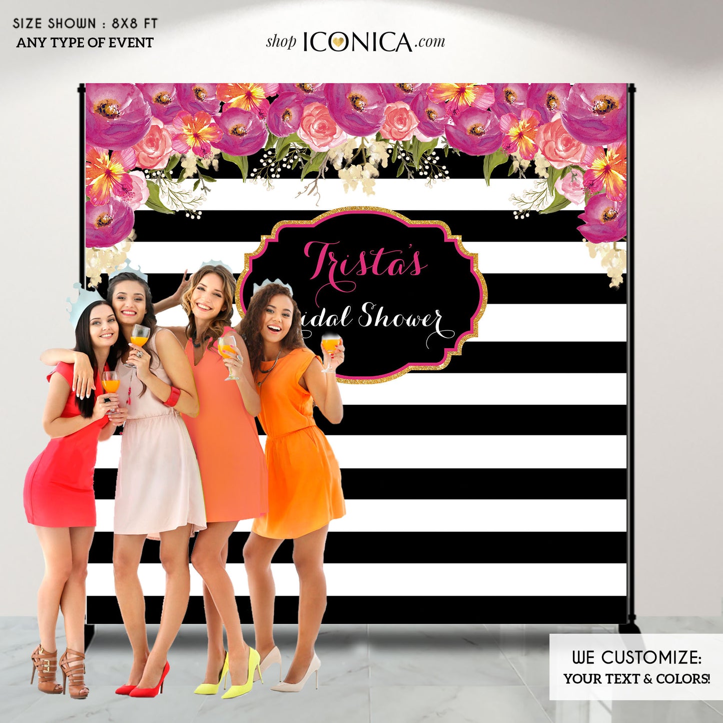 Custom Photo Booth Backdrop, Black and White Stripes Step And Repeat, Engagement Party,BRIDAL SHOWER Banner, Printed BBR0012