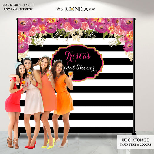 Custom Photo Booth Backdrop, Black and White Stripes Step And Repeat, Engagement Party,BRIDAL SHOWER Banner, Printed BBR0012