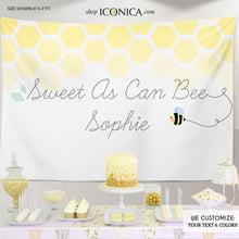 Load image into Gallery viewer, Bumble BEE Baby Shower Backdrop - Mom to Bee Decor, Sweet as can BEE Banner, gender reveal decor, oh baby, Printed or Printable File
