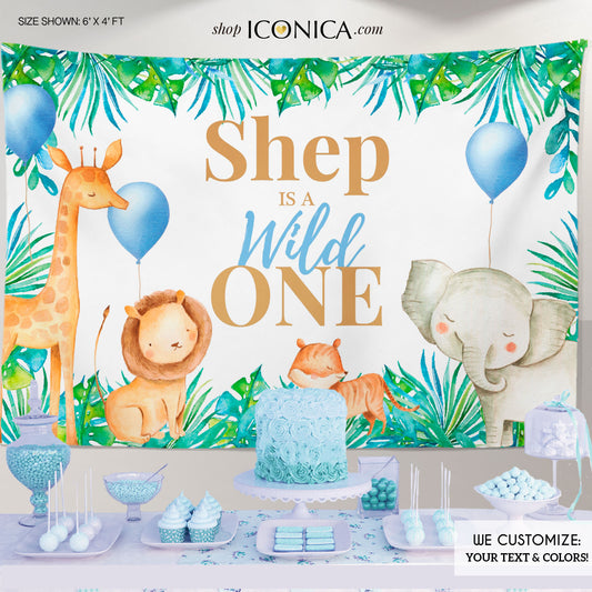 Safari Backdrop, Party Animals Backdrop,Personalized Safari Banner Jungle Animals Backdrop Watercolor Animals Banner BBD0160