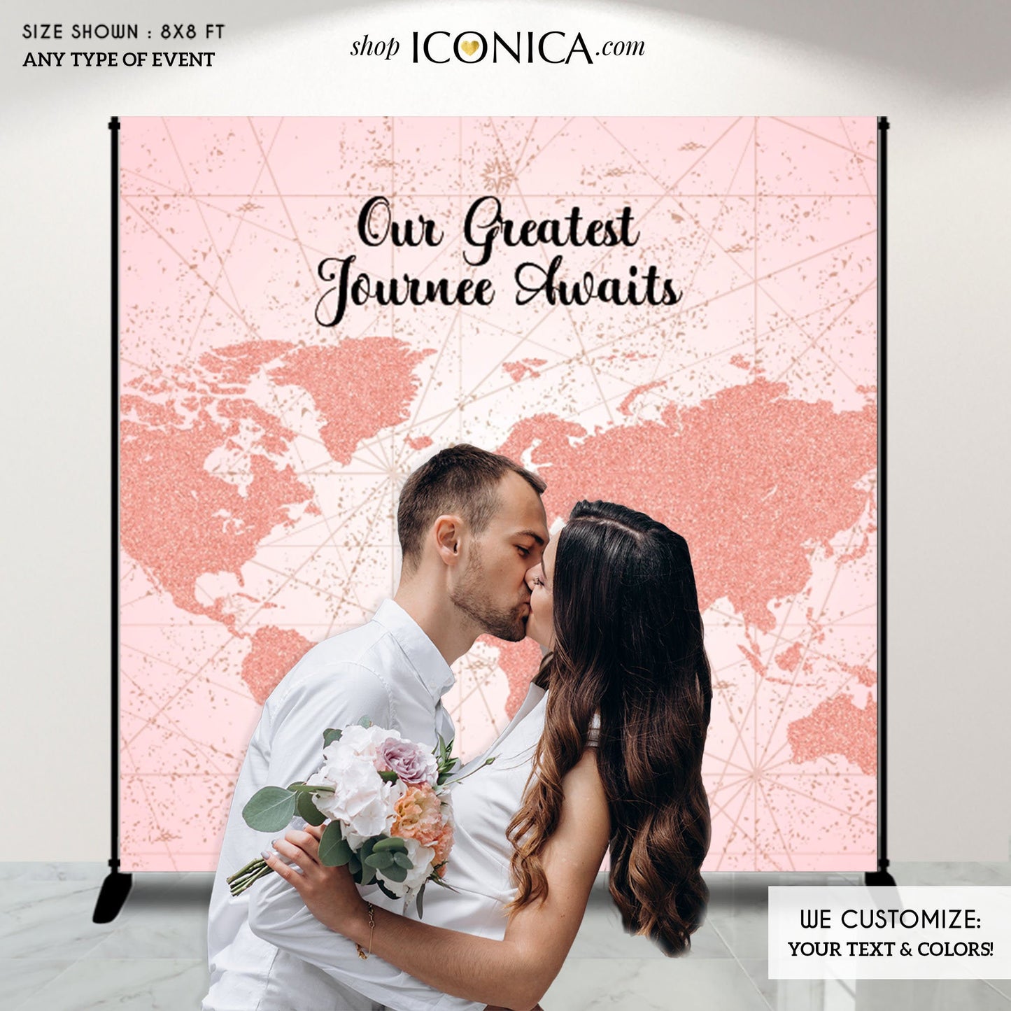 Travel theme Backdrop,Engagement Party backdrop,Travel backdrop,Our greatest adventure Decorations,Rose Gold map backdrop, Any color BBS0064