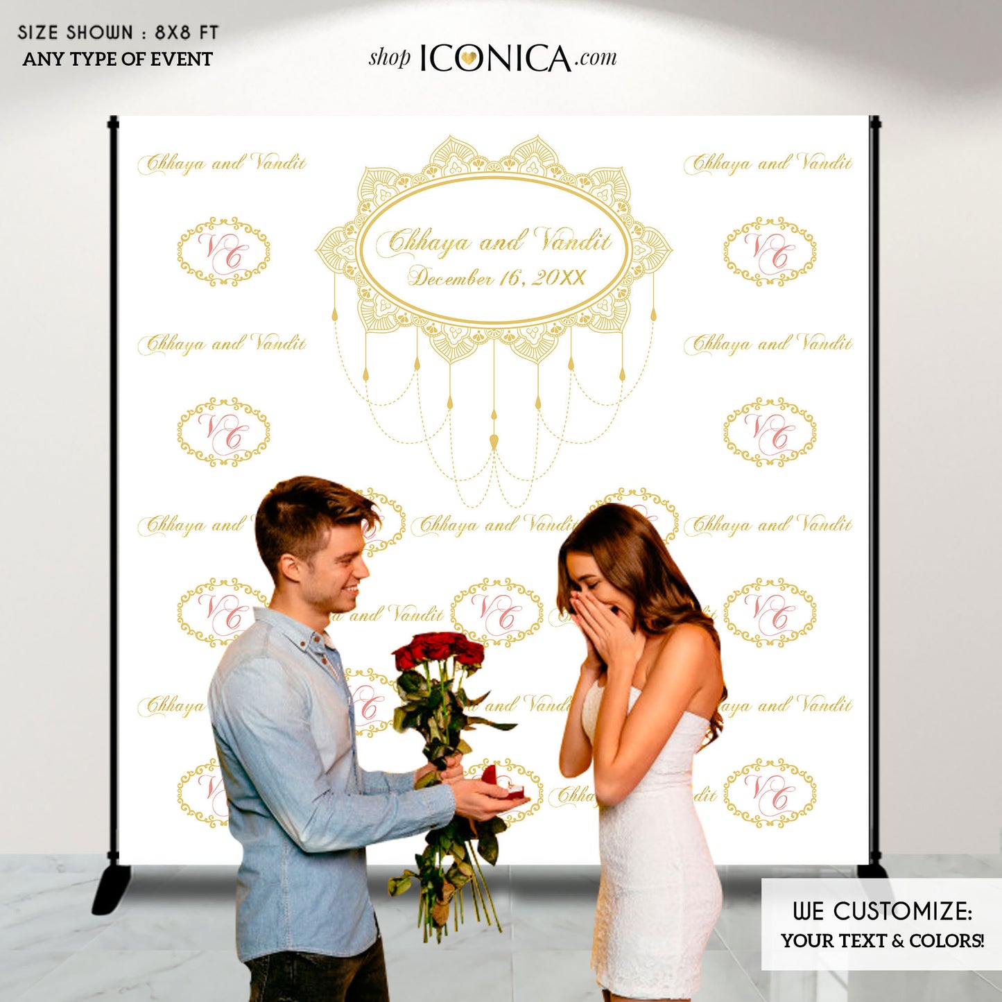 Wedding Backdrop, Photo booth Moroccan Party, Indian Backdrop, any wording, Arabian Nights Decor, Printed BWD0024
