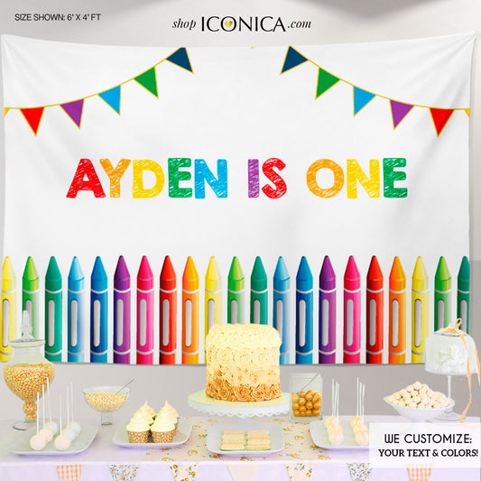 CRAYONS Birthday Party Backdrop, Little Artist Party Banner, Any Age, Art Party Backdrop, Colors Party, Printed Or Printable File, BBD0094