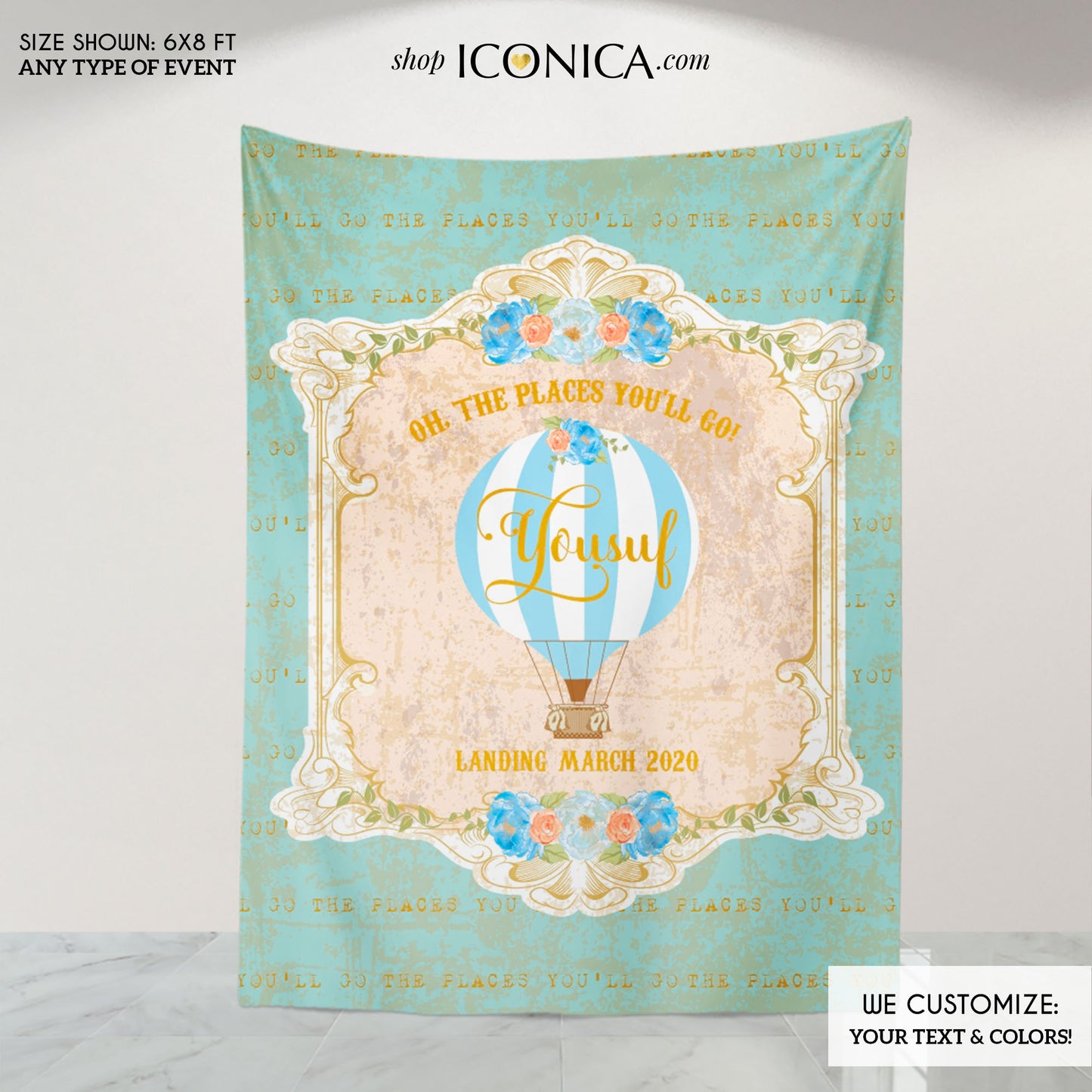 Hot Air Balloon Baby Shower Backdrop, Oh baby, Vintage Hot Air Balloon Baby Shower, Up up and away - Printed or Printable File BBS0026