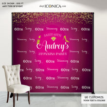Load image into Gallery viewer, Sassy 60th Party Backdrop - 60 and Stunning Dessert Table Banner - Milestone Birthday Backdrop- Gold Confetti Hot Pink Banner Printed BBD0059
