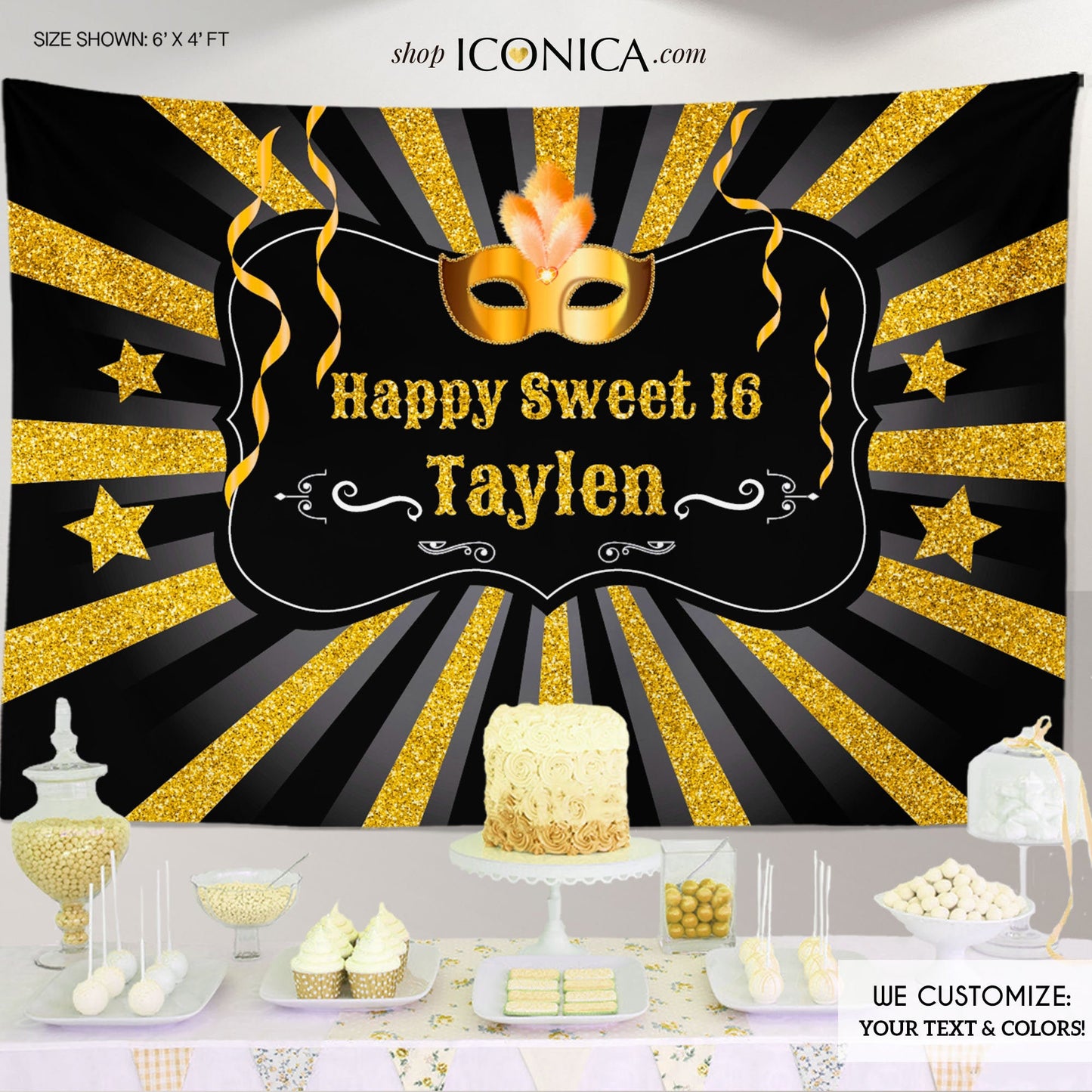 Masquerade Backdrop, Sweet Sixteen, or any age, Masquerade Ball Backdrop, Mardi Gras Backdrop, Fat Tuesday Backdrop, gold masquerade backdrop