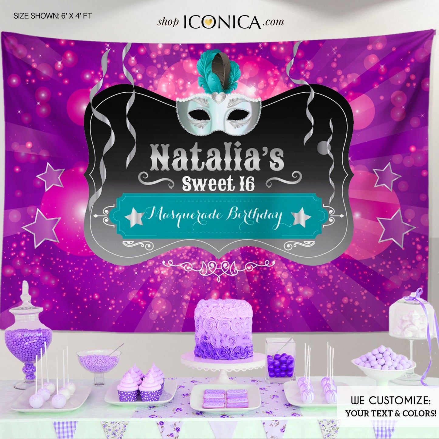 Masquerade Sweet Sixteen Party Backdrop or any age, Mardi Gras Party Photo Backdrop,Fat Tuesday Backdrop,Purple Teal Silver Party Any color