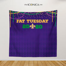 Load image into Gallery viewer, Fat Tuesday Party Backdrop, Mardi Gras Party Backdrop,Masquerade Ball Birthday Decorations,Personalized Masquerade Photo Backdrop Any color
