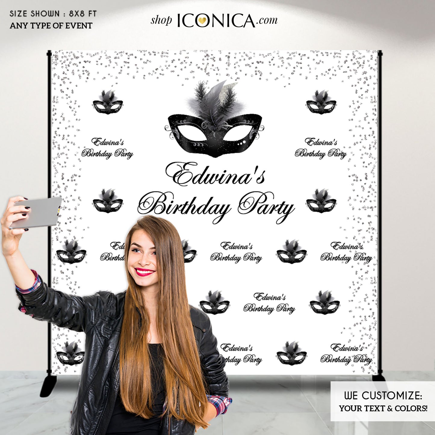 Mardi Gras Party Backdrop,Masquerade Ball Birthday Decorations,Personalized Masquerade Photo Backdrop,Fat Tuesday Party Backdrop, Any color