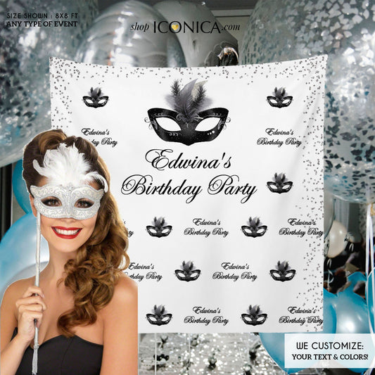 Mardi Gras Party Backdrop,Masquerade Ball Birthday Decorations,Personalized Masquerade Photo Backdrop,Fat Tuesday Party Backdrop, Any color