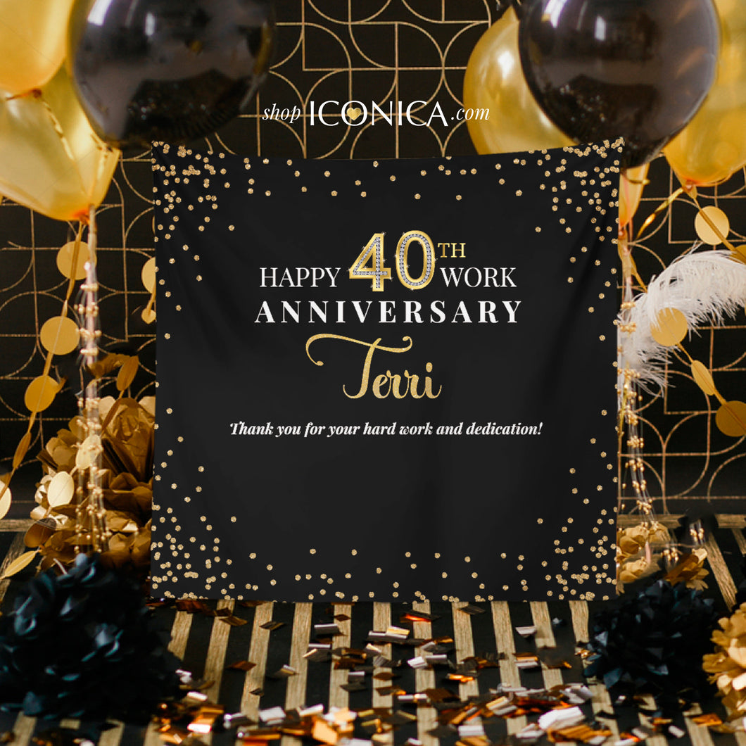 Retirement Photo Backdrop,Happy Retirement Decorations, Work Anniversary Step And Repeat Backdrop, Black and Gold Retirement Banner