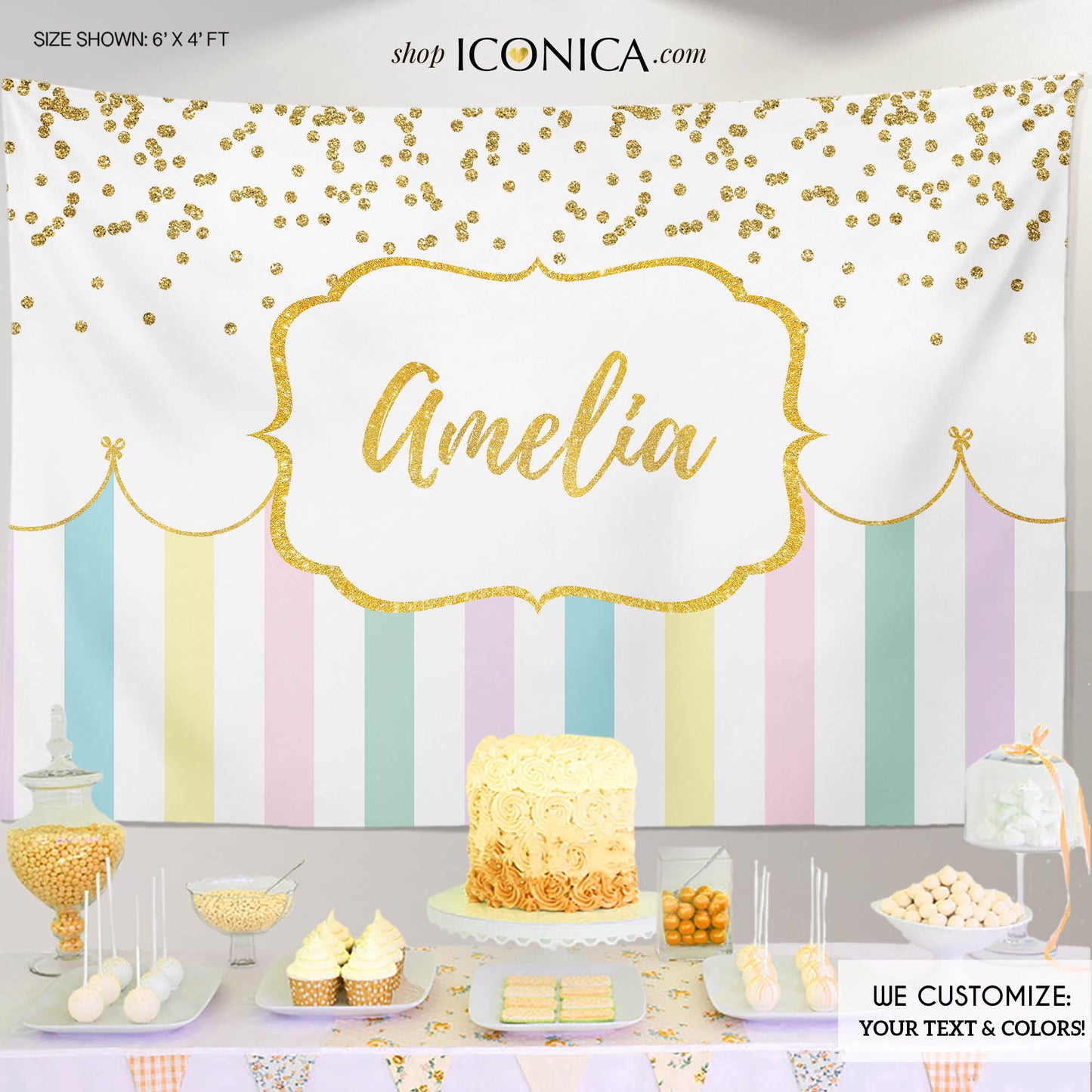 Virtual Baby Shower Girl First Birthday Party Backdrop,Any Wording Girls Baby Shower Banner Circus Banner Pastel Colors Printed
