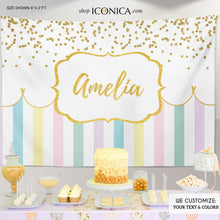 Load image into Gallery viewer, Virtual Baby Shower Girl First Birthday Party Backdrop,Any Wording Girls Baby Shower Banner Circus Banner Pastel Colors Printed
