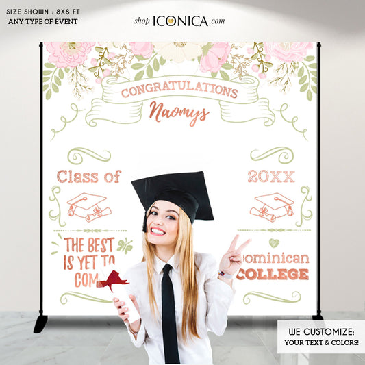 Graduation Party Photo Booth Backdrop, Virtual Graduation, Floral Step and Repeat, Congrats Grad, Banner Printed BGR0015