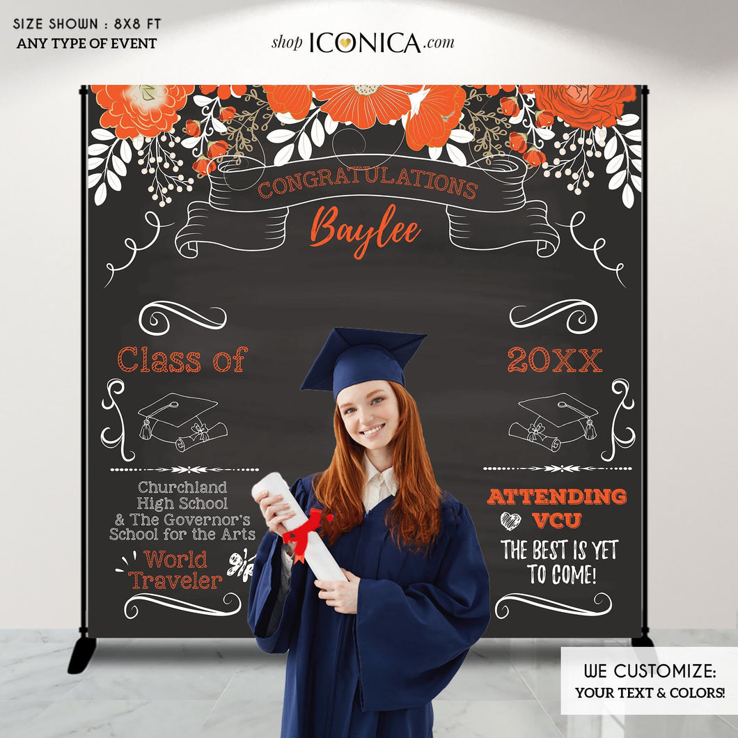 Graduation Party Photo Booth Backdrop, Virtual Graduation, Floral Step and Repeat, Congrats Grad, Banner Printed BGR0035