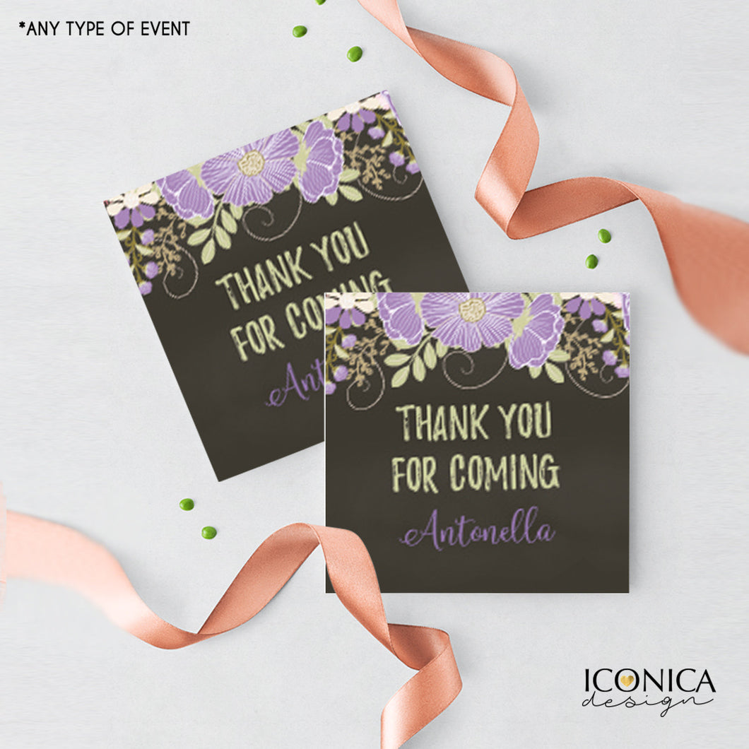 Floral Favor Tags, Thank You Tags, Gift tags, Favor Labels,Flowers on Different colors available