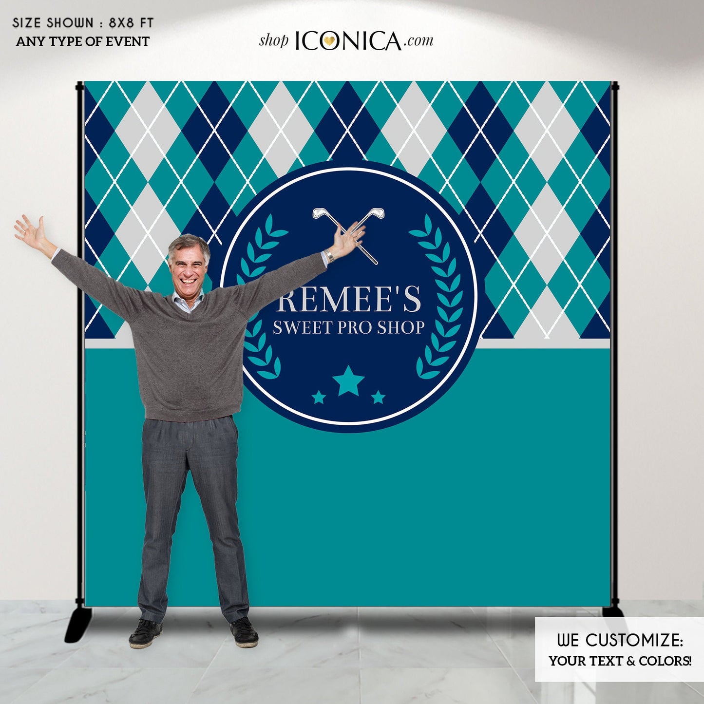 Golf Party Backdrop,Birthday Partee Backdrop,Sport Banner, Milestone Birthday Backdrop, Argyle print, Golf Party Decoration, Printed BBS0023