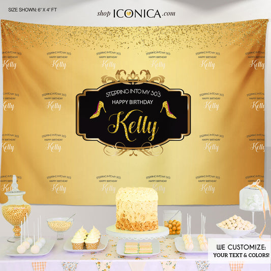 Fifty Birthday Party Backdrop,Stepping into my 50's Banner Personalized,50th or any age,50th Birthday Decor, Printed or Printable File