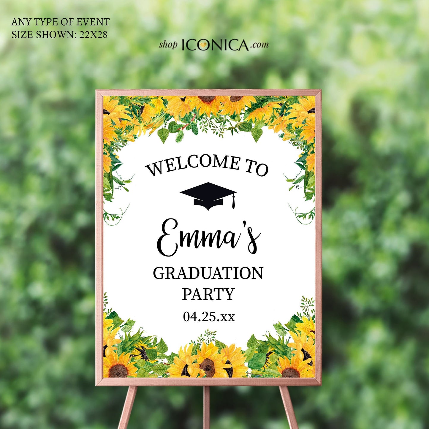Graduation Party Welcome Sign Sunflowers, Sunflowers Party Sign, Any type of event , any text- Printed Swbs003
