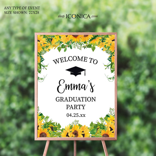 Graduation Party Welcome Sign Sunflowers, Sunflowers Party Sign, Any type of event , any text- Printed Swbs003