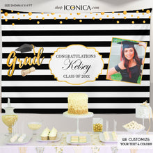 Load image into Gallery viewer, Graduation Party Backdrop, Grad Party, Graduation Backdrop, Grad, Graduate, Graduate Banner, Stripes, BGR0005
