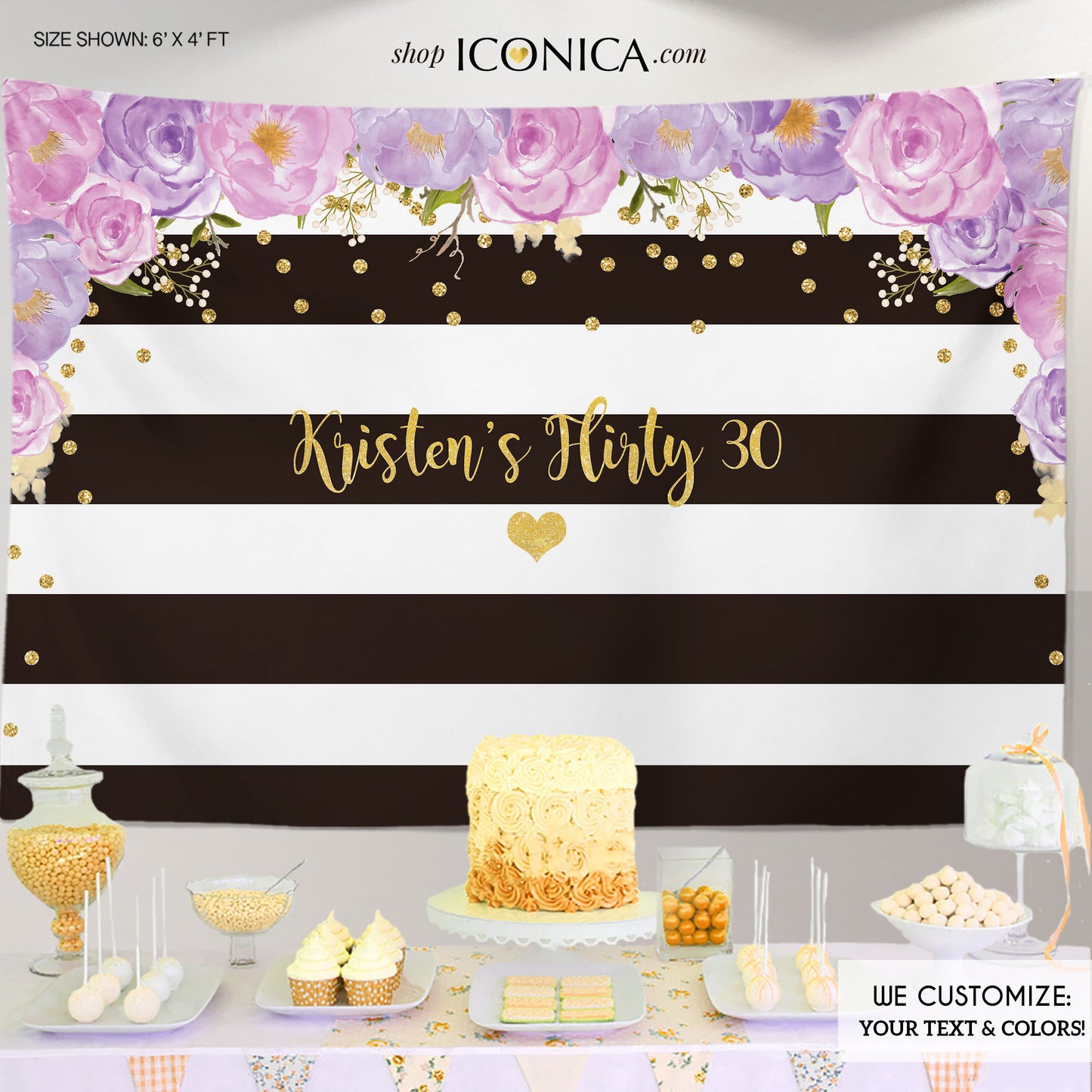 30TH Birthday Backdrop Floral ,Floral Lavender Banner, Flirty 30 Banner, Any age, Milestone Birthday Backdrop Printed BBD0081