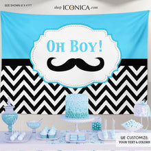 Load image into Gallery viewer, Virtual Baby Shower Little Man Baby Shower Banner, Mustache Baby Shower Backdrop, Oh Boy, Any Color,  Printed Or Printable File BBS0035
