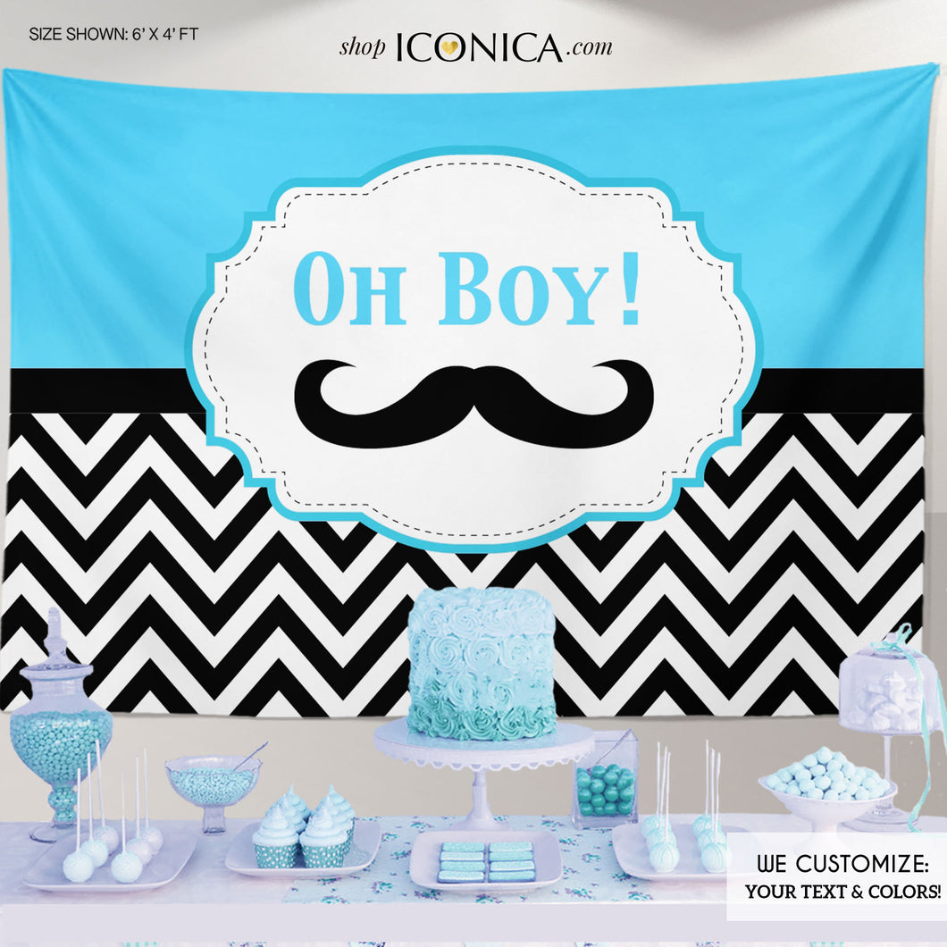 Virtual Baby Shower Little Man Baby Shower Banner, Mustache Baby Shower Backdrop, Oh Boy, Any Color,  Printed Or Printable File BBS0035