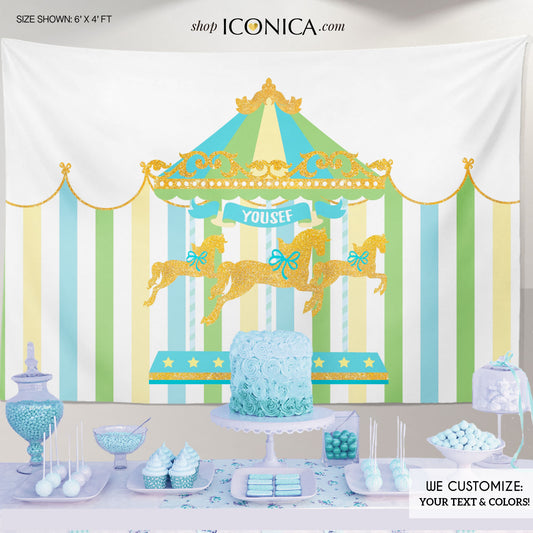 Carousel Twins Baby Shower Party Backdrop Gender Reveal Baby Shower Banner Boy Circus Banner - virtual baby shower