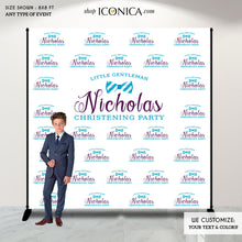 Load image into Gallery viewer, Little Man Photo Booth Backdrop, Custom Step and Repeat Backdrop, Baby Shower Backdrop, Bowties Backdrop, Red Carpet Printed or Digital File
