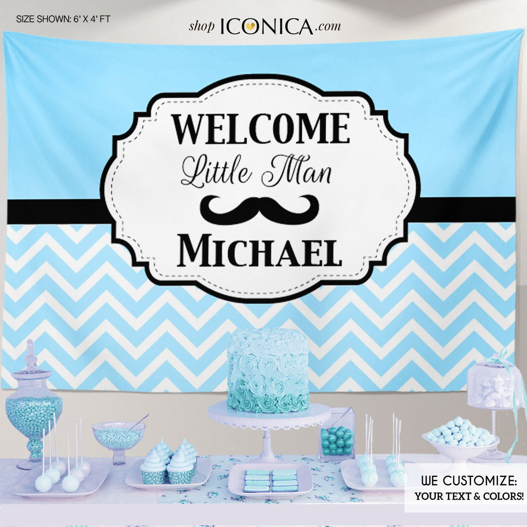 Little Man Baby Shower Banner - Mustache Baby Shower Backdrop Chevron Any Color Party Backdrop - Printed or Printable file BBS0006