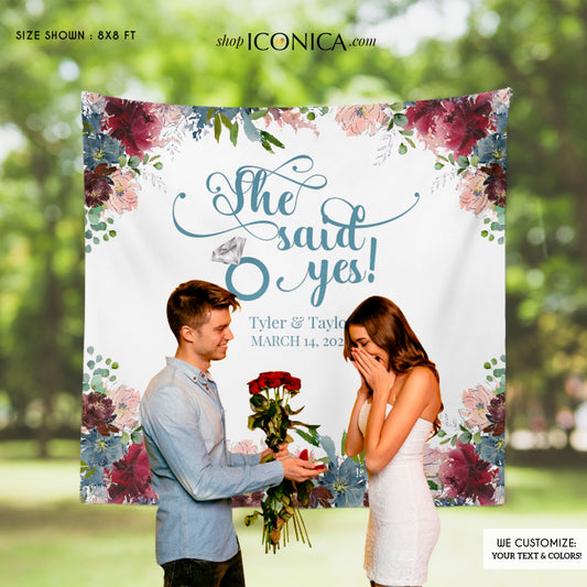 Engagement Party Photo Backdrop She said YES,Wedding Proposal Decor,Engagement Party Backdrop Fabric Backdrop Personalized {Wish Collection}