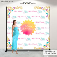 Load image into Gallery viewer, Moroccan Backdrop,Bollywood Baby Shower,Arabian Nights Backdrop, Welcome Baby, Elephant Backdrop,Indian photo booth , arabian baby shower
