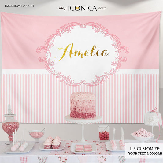 Pink and Gold Party Backdrop Elegant Banner Royal Princess party Backdrop any type of event | any color | Printed or Printable File BAE0002