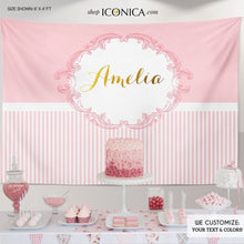 Load image into Gallery viewer, Pink and Gold Party Backdrop Elegant Banner Royal Princess party Backdrop any type of event | any color | Printed or Printable File BAE0002
