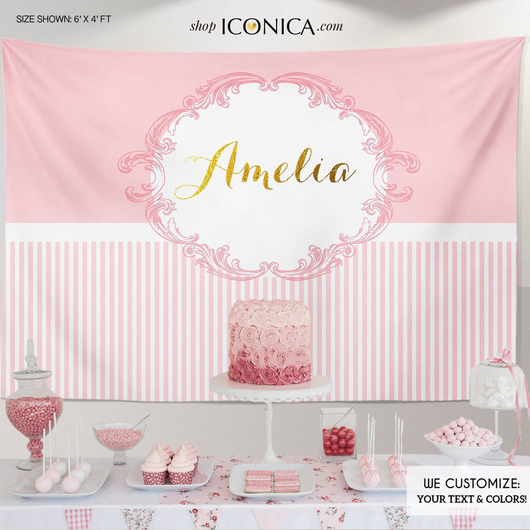 Pink and Gold Party Backdrop Elegant Banner Royal Princess party Backdrop any type of event | any color | Printed or Printable File BAE0002