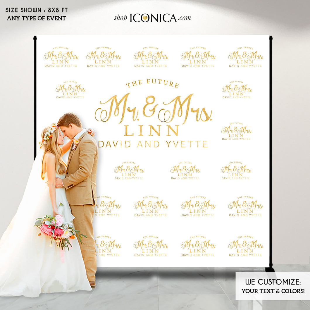Wedding Backdrop, Custom Step And Repeat Backdrop, Engagement Party Banner, Wedding Photo Backdrop,Faux Gold,Printed BWD0002