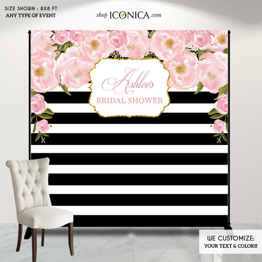 Floral Pink Photo Booth Backdrop,Custom Step And Repeat Backdrop,Bridal Shower Backdrop,Red Carpet Backdrop, Printed BBR0016