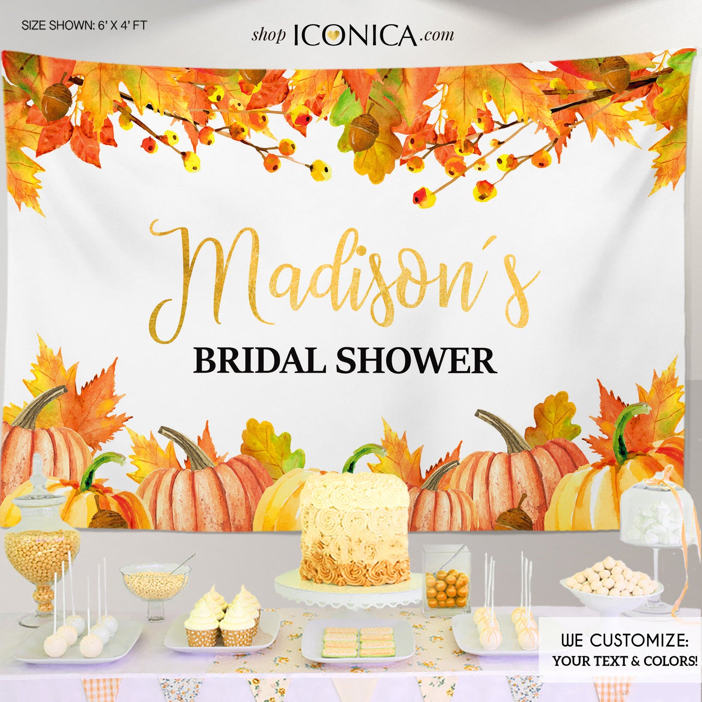 Fall Bridal Shower decor Personalized,Fall Party Backdrop,Thanksgiving Feast Banner, Pumpkin Fall Banner,any text, Printed