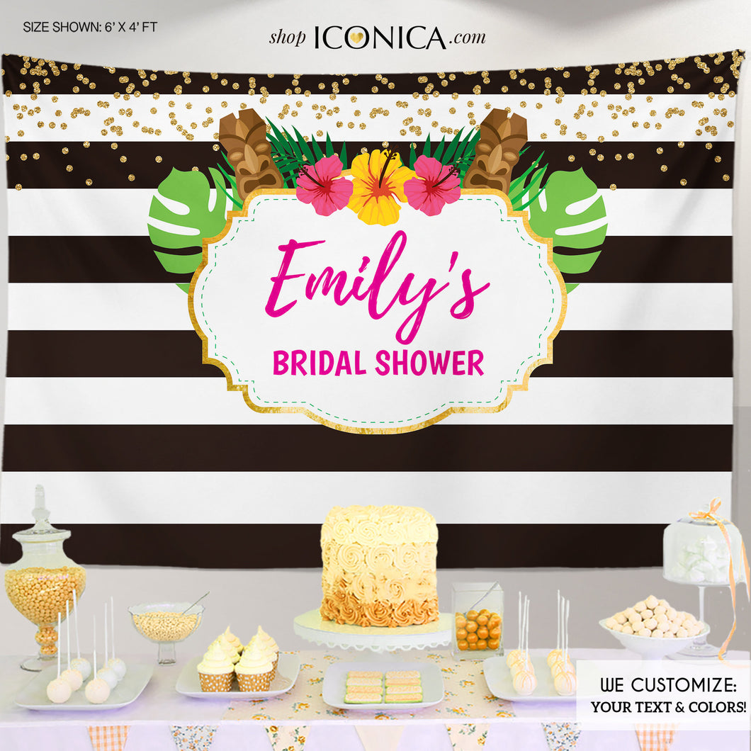 Tropical Luau Bridal Shower Backdrop Summer Parties - Floral Dessert Table Banner - Tiki Party Pool Party Printed