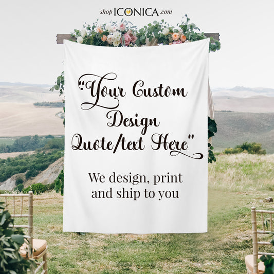 Custom Fabric Backdrop, Fabric 8 oz Wedding Photo Backdrop, Any Color, Any text, Birthday Parties, Bridal Showers, Corporate, Baby Shower, A la carte